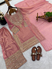 FAOTIVO Fendy Silk Kurti Sharara Dupatta Set