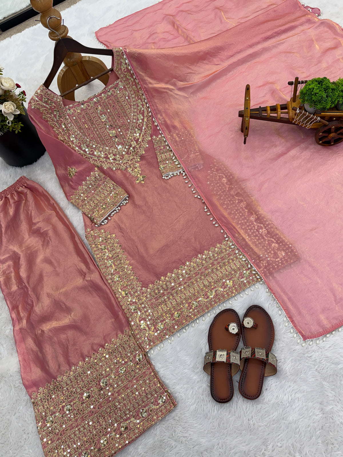 FAOTIVO Fendy Silk Kurti Sharara Dupatta Set