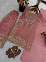 FAOTIVO Fendy Silk Kurti Sharara Dupatta Set