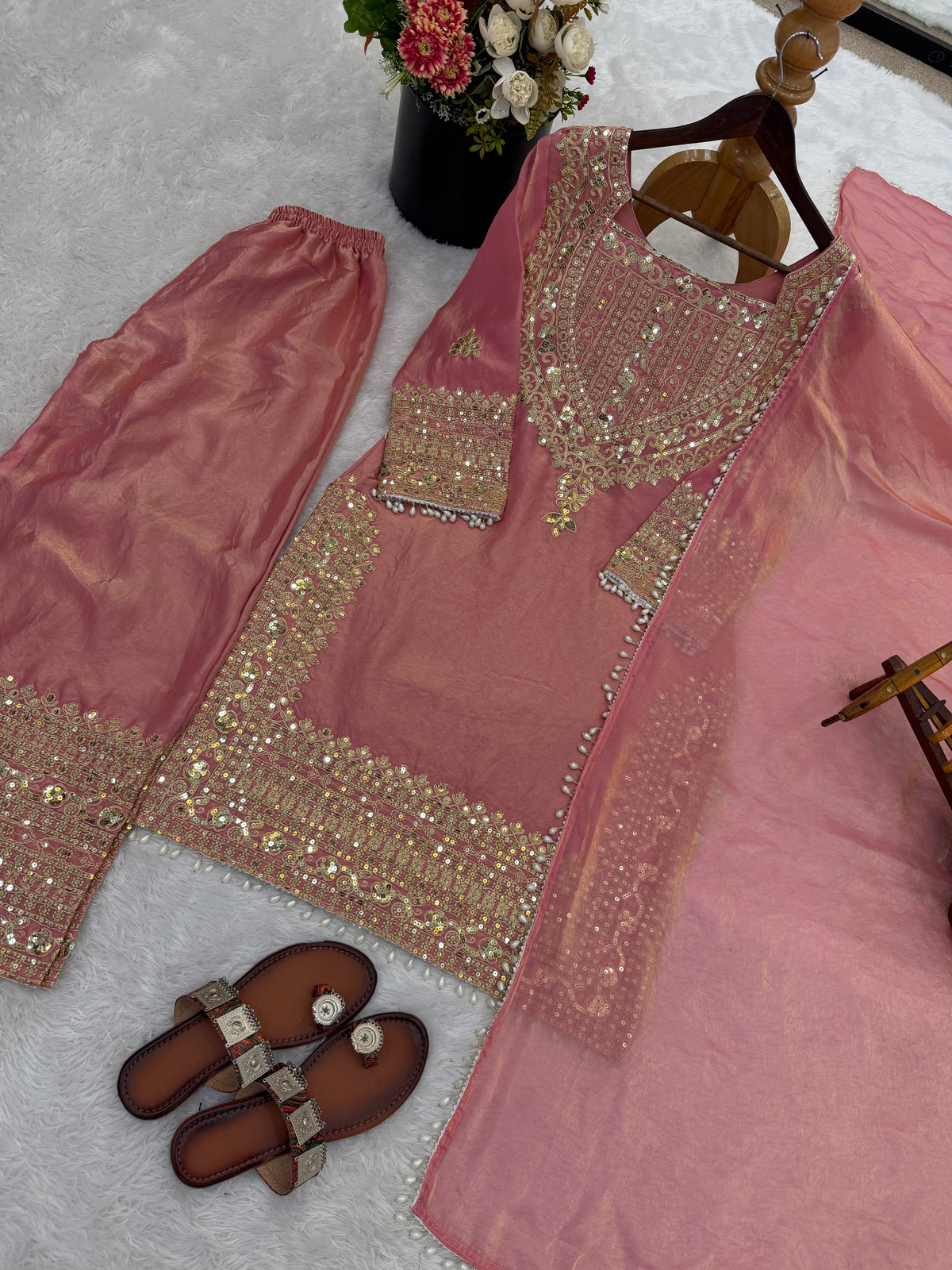FAOTIVO Fendy Silk Kurti Sharara Dupatta Set