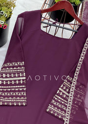 FAOTIVO Deep Purple Embroidered Sharara Suit Set