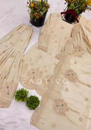Designer Embroidered Chinnon Silk Sharara Suit