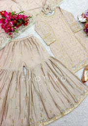 Embroidered Chinon Silk Sharara Suit Set