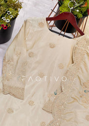 Designer Embroidered Chinnon Silk Sharara Suit