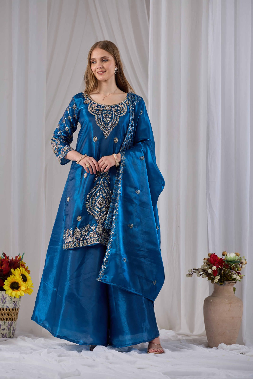 Faotivo Premium Collection Blue Silk Embroidered Set