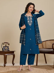 Elegant Roman Silk Handwork Embroidered 3 Piece Kurta Pant Dupatta Set