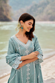 Premium Roman Silk  Kurta Pant Dupatta Set