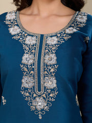 Elegant Roman Silk Handwork Embroidered 3 Piece Kurta Pant Dupatta Set