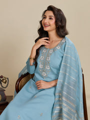 Elegant Roman Silk Handwork Embroidered 3 Piece Kurta Pant Dupatta Set
