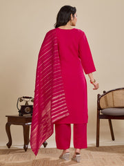 Elegant Roman Silk Handwork Embroidered 3 Piece Kurta Pant Dupatta Set
