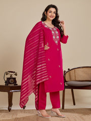 Elegant Roman Silk Handwork Embroidered 3 Piece Kurta Pant Dupatta Set