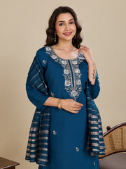Elegant Roman Silk Handwork Embroidered 3 Piece Kurta Pant Dupatta Set