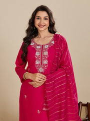 Elegant Roman Silk Handwork Embroidered 3 Piece Kurta Pant Dupatta Set