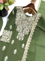 Women’s Roman Shimmer Silk  3 Piece Kurta Pant Dupatta Set