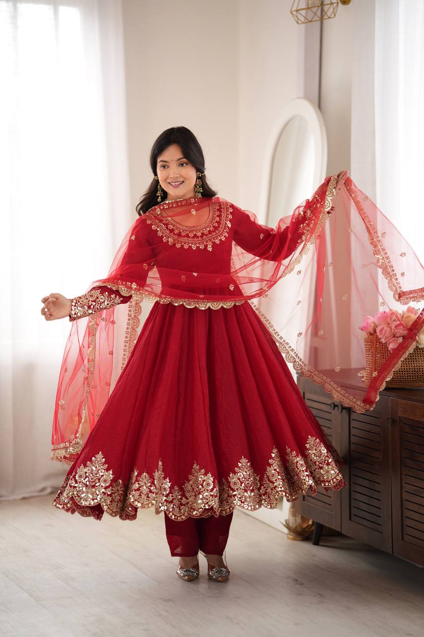 Gorgeous Red Embroidered Anarkali Dress