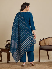 Elegant Roman Silk Handwork Embroidered 3 Piece Kurta Pant Dupatta Set