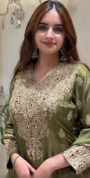 Women’s Roman Shimmer Silk  3 Piece Kurta Pant Dupatta Set