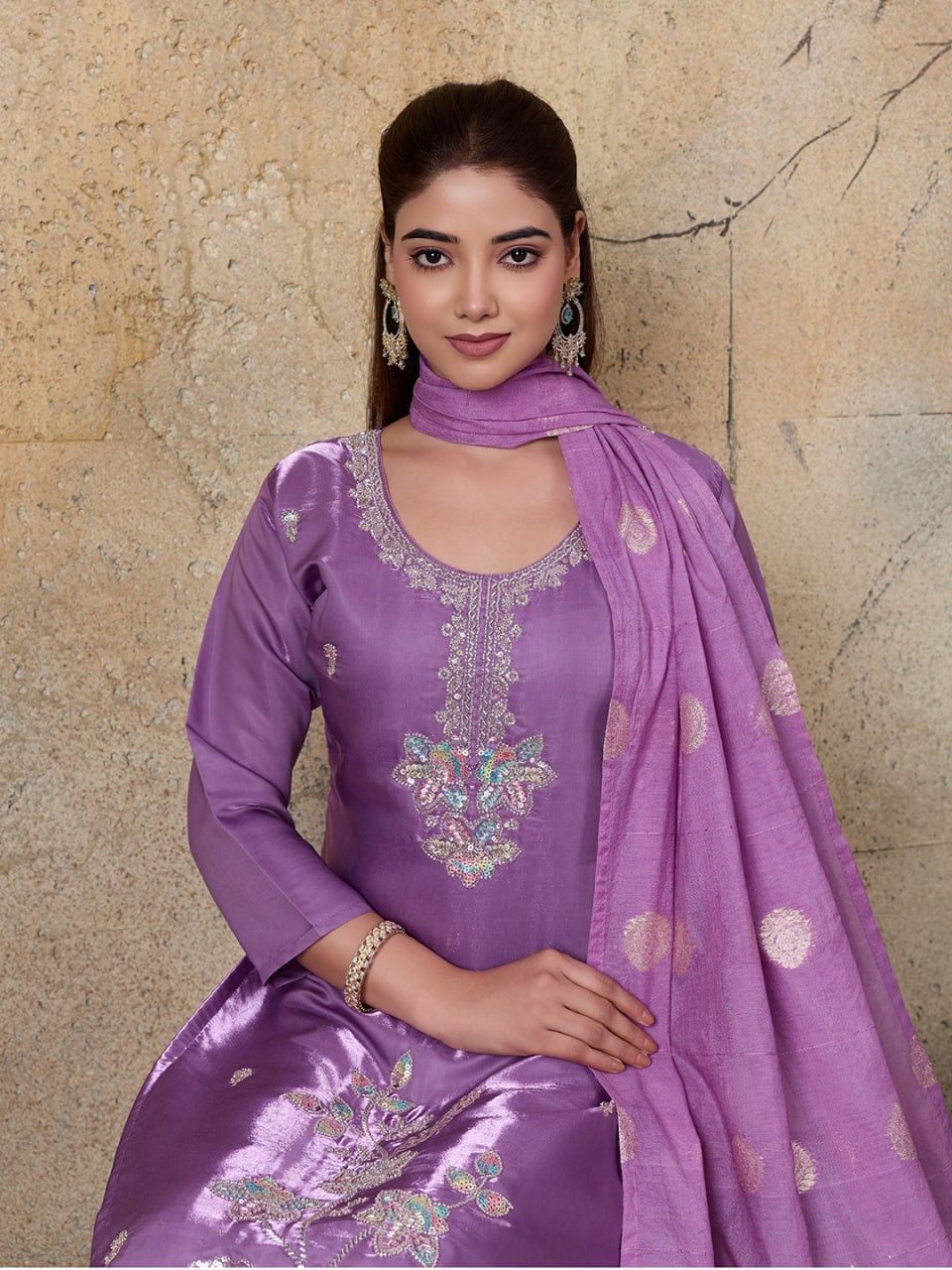Beautiful Roman Glass Embroidered 3 Piece Kurta Pant Dupatta Set