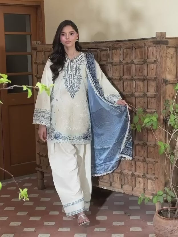 Women’s White Satin Rayon Embroidered  Farshi Palazzo Suit Set